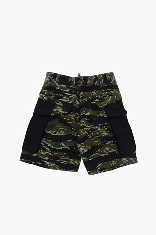 Shorts Cargo Camouflage con Tasche a Contrasto