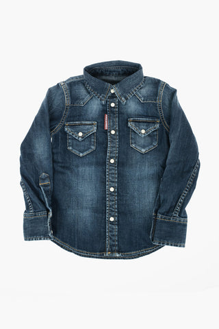 double breast pocket stretch denim shirt