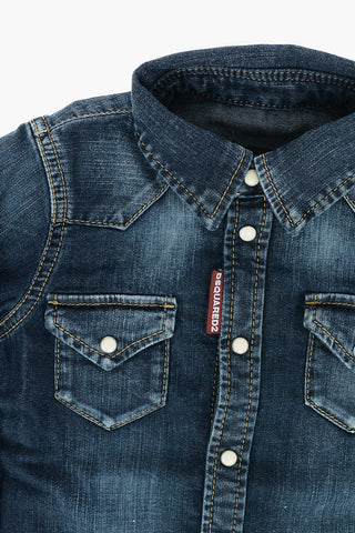 double breast pocket stretch denim shirt
