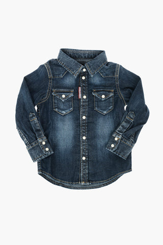 double breast pocket stretch denim shirt