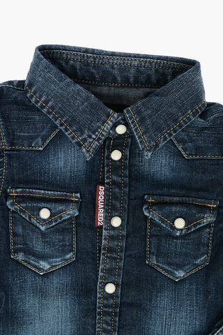 double breast pocket stretch denim shirt