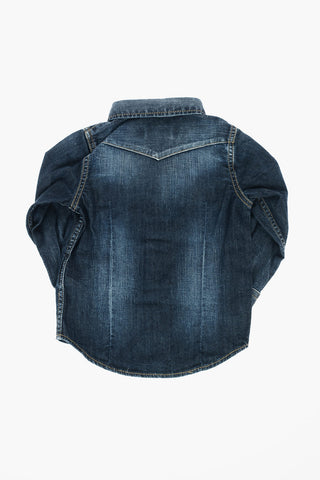 double breast pocket stretch denim shirt