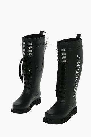 Lace-up WELLINGTON Knee-high Boots with FOR RIDING Print