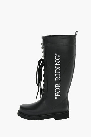 Lace-up WELLINGTON Knee-high Boots with FOR RIDING Print