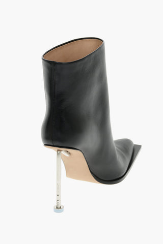Leather Ankle Booties with Metal Heel and Logoed Studded Details