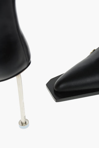 Leather Ankle Booties with Metal Heel and Logoed Studded Details