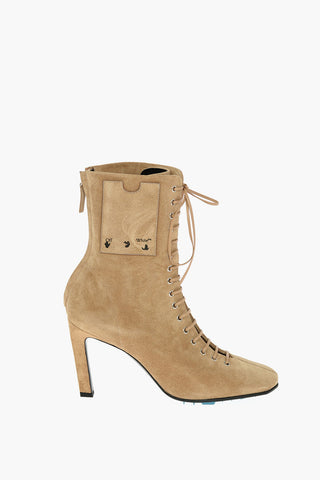 Suede Lace-up Ankle Booties with Logoed Side Card Holder 10cm