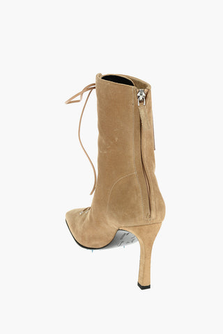 Suede Lace-up Ankle Booties with Logoed Side Card Holder 10cm