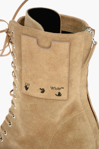 Suede Lace-up Ankle Booties with Logoed Side Card Holder 10cm