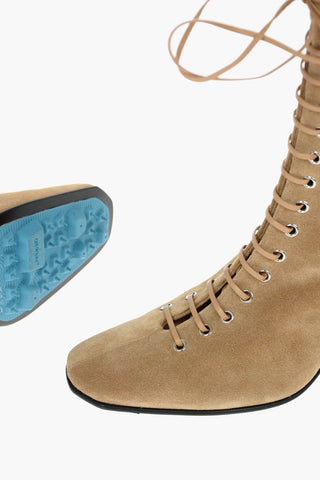 Suede Lace-up Ankle Booties with Logoed Side Card Holder 10cm