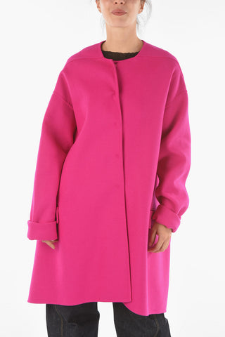 Cashmere Flared Crewneck Coat with Cut-out Details