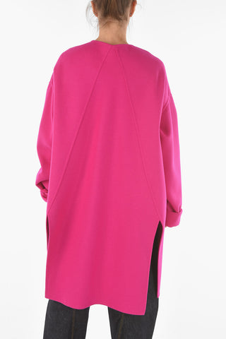 Cashmere Flared Crewneck Coat with Cut-out Details