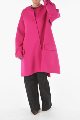 Cashmere Flared Crewneck Coat with Cut-out Details