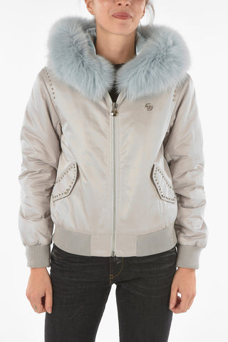 COUTURE Fox Fur Hood SKULL Bomber Jacket