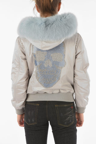 COUTURE Fox Fur Hood SKULL Bomber Jacket