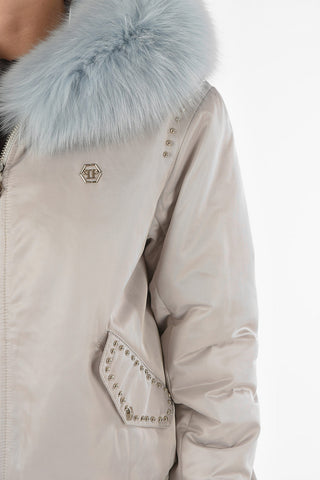 COUTURE Fox Fur Hood SKULL Bomber Jacket