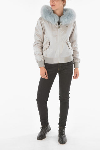 COUTURE Fox Fur Hood SKULL Bomber Jacket