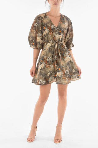 Linen Silk ILORA REJUVENATE Mini Dress with Baloon Sleeves