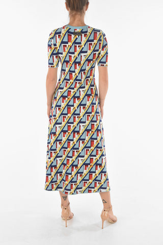 Vestito Lungo con Zip Frontale e Motivo Geometrico