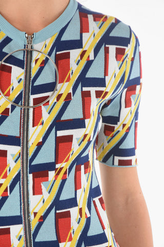 Vestito Lungo con Zip Frontale e Motivo Geometrico
