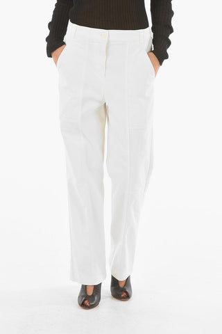 High-rise Pants with Waist Drawstring and Visible Stitchings