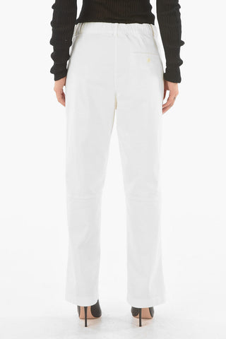 High-rise Pants with Waist Drawstring and Visible Stitchings