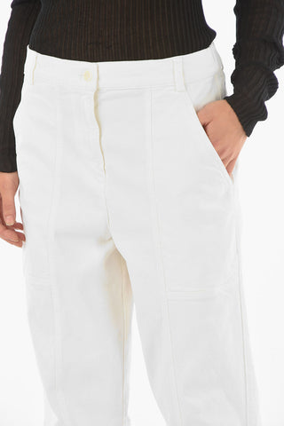 High-rise Pants with Waist Drawstring and Visible Stitchings