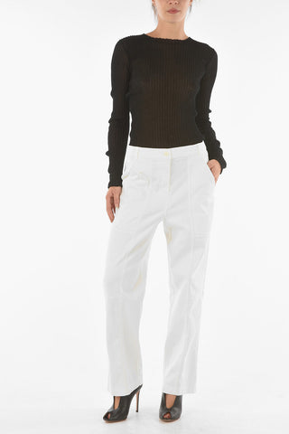 High-rise Pants with Waist Drawstring and Visible Stitchings