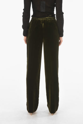 Velvet Flared Pants with Waist Drawstring