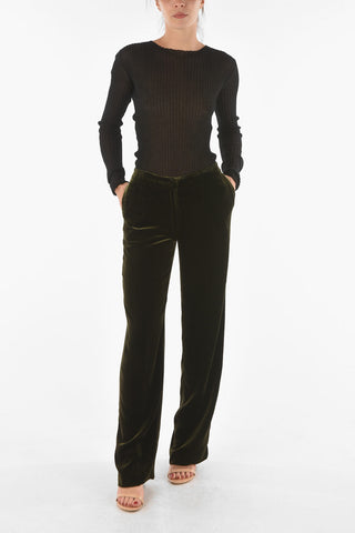 Velvet Flared Pants with Waist Drawstring