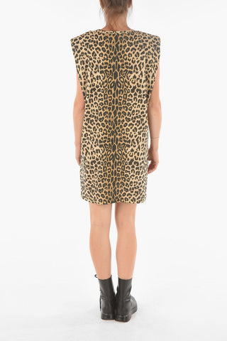 Leopard Printed CRONI T-shirt Dress with Shoulder Pads