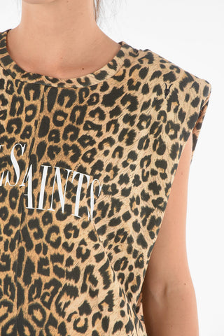 Leopard Printed CRONI T-shirt Dress with Shoulder Pads