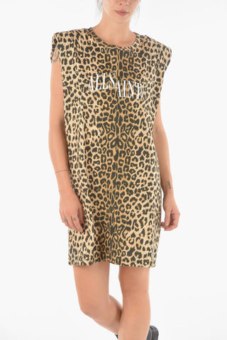 Leopard Printed CRONI T-shirt Dress with Shoulder Pads