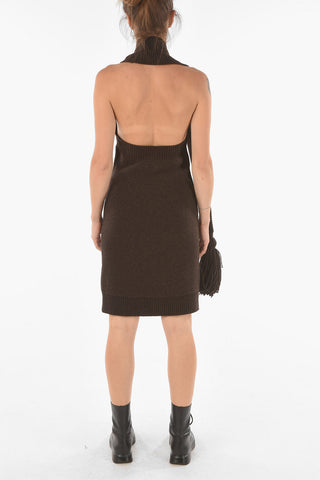 Shetland Wool Open-back Minidress embellished with Tassels