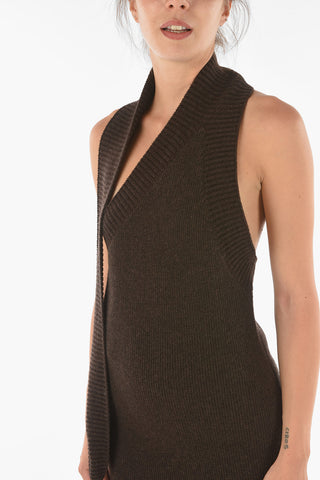 Shetland Wool Open-back Minidress embellished with Tassels