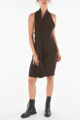 Shetland Wool Open-back Minidress embellished with Tassels