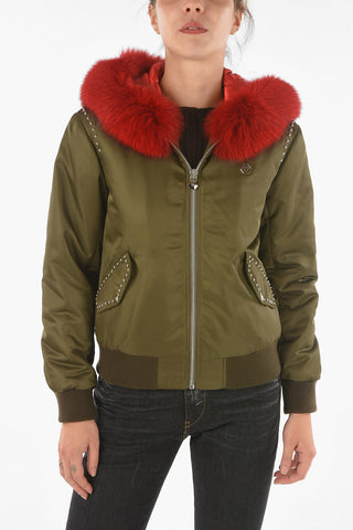COUTURE Fox Fur Hood SKULL Bomber Jacket