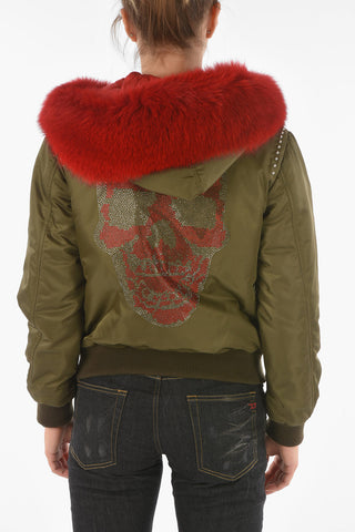 COUTURE Fox Fur Hood SKULL Bomber Jacket