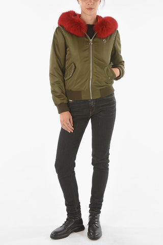 COUTURE Fox Fur Hood SKULL Bomber Jacket