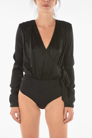 COUTURE Satin FLOWERS PRINT Wrap Bodysuit