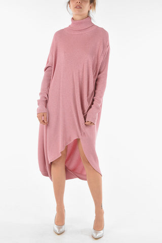 MM6 Lurex Asymmetrical Long Dress with Turtleneck