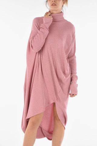 MM6 Lurex Asymmetrical Long Dress with Turtleneck