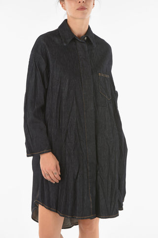 MM6 Denim Shirt Dress with Crush Effect