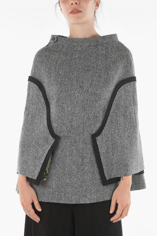 Cape-sleeved Wool Blend Top