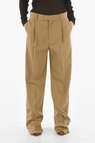 Gabardine Wool Flared Pants with Single-pleat