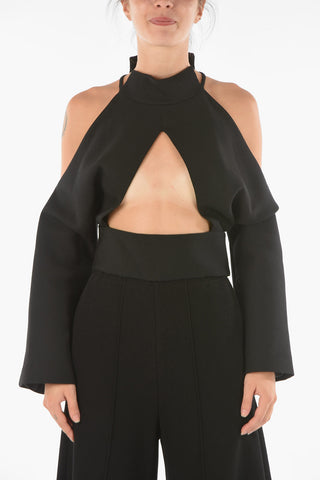 MM6 Virgin Wool Blend Off-shoulder Top with Cut-out Detail