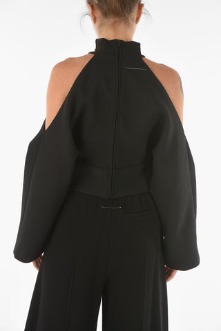 MM6 Virgin Wool Blend Off-shoulder Top with Cut-out Detail