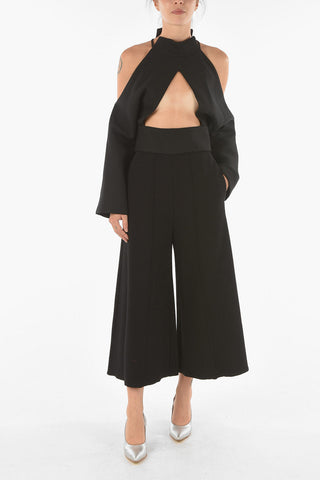 MM6 Virgin Wool Blend Off-shoulder Top with Cut-out Detail