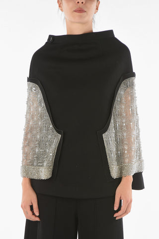 Sequined Cape Sleeve Top with Beads