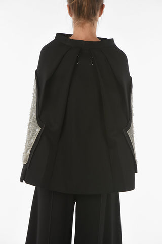 Sequined Cape Sleeve Top with Beads
